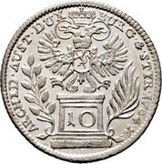 Austria 10 Kreuzer Maria Theresia Graz 1764 KM# 1808 10 ARCHID AUST DUX BURG&STYR 1754 coin reverse Austria 10 Kreuzer Maria Theresia Graz 1764 KM# 1808 10 ARCHID AUST DUX BURG&STYR 1754 coin reverse