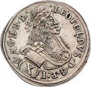Austria 10 Kreuzer Leopold I St Veit 1682 IR KM# 1319 LEOPOLDVS D G R I S A G H B R X coin obverse Austria 10 Kreuzer Leopold I St Veit 1682 IR KM# 1319 LEOPOLDVS D G R I S A G H B R X coin obverse