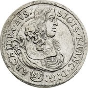 Austria 15 Kreuzer Sigismund Franz Hall 1664 KM# 1219 SIGIS FRANC D G (XV) ARCHIDVX AVS coin obverse Austria 15 Kreuzer Sigismund Franz Hall 1664 KM# 1219 SIGIS FRANC D G (XV) ARCHIDVX AVS coin obverse
