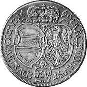Austria 15 Kreuzer (Leopold I Hall) KM# 1344 ARCHID AVST DVX BV CO TY XV coin reverse Austria 15 Kreuzer (Leopold I Hall) KM# 1344 ARCHID AVST DVX BV CO TY XV coin reverse