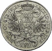 Austria 17 Kreuzer Maria Theresia Vienna 1762 KM# 1782 ARCHID AUST DUX BURG CO TYR XVII coin reverse Austria 17 Kreuzer Maria Theresia Vienna 1762 KM# 1782 ARCHID AUST DUX BURG CO TYR XVII coin reverse