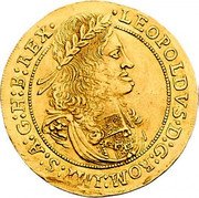 Austria 2 Ducat Leopold I Hall 1680 F KM# 1126 LEOPOLDVS D G ROM IMP S A G H B REX coin obverse Austria 2 Ducat Leopold I Hall 1680 F KM# 1126 LEOPOLDVS D G ROM IMP S A G H B REX coin obverse