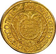 Austria 2 Ducat (Leopold I Vienna) KM# 1223 ARCHID AVS (MM) DVX B CO TYR 1664 coin reverse Austria 2 Ducat (Leopold I Vienna) KM# 1223 ARCHID AVS (MM) DVX B CO TYR 1664 coin reverse