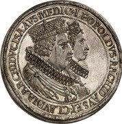 Austria 2 Thaler Leopold V and Claudia Regency 1626 KM# 642 LEOPOLDVS ARCHID AVS ET CLAUDIA ARCHIDVCISA AVS MEDIC coin obverse Austria 2 Thaler Leopold V and Claudia Regency 1626 KM# 642 LEOPOLDVS ARCHID AVS ET CLAUDIA ARCHIDVCISA AVS MEDIC coin obverse