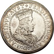 Austria 2 Thaler Ferdinand Karl Hall 1654 KM# 985 FERDINAND CAROL ARCHIDVX AVST coin obverse Austria 2 Thaler Ferdinand Karl Hall 1654 KM# 985 FERDINAND CAROL ARCHIDVX AVST coin obverse