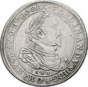 Austria 2 Thaler Ferdinand II Posthumous Graz 1640 40 minted above 31 KM# 897 FERDINANDVS II D G ROM IMP SE AV G HV BO REX 1640 coin obverse Austria 2 Thaler Ferdinand II Posthumous Graz 1640 40 minted above 31 KM# 897 FERDINANDVS II D G ROM IMP SE AV G HV BO REX 1640 coin obverse