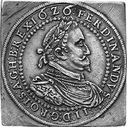 Austria 2 Thaler (Ferdinand II Graz) KM# 608 FERDINANDVS II D G RO I S A G H B REX coin obverse Austria 2 Thaler (Ferdinand II Graz) KM# 608 FERDINANDVS II D G RO I S A G H B REX coin obverse