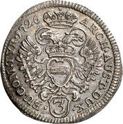 Austria 3 Kreuzer Karl VI Vienna 1726 KM# 1606 ARCH AUST DUX BU COM TYR 1721 coin reverse Austria 3 Kreuzer Karl VI Vienna 1726 KM# 1606 ARCH AUST DUX BU COM TYR 1721 coin reverse