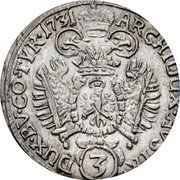 Austria 3 Kreuzer Karl VI Hall 1731 KM# 1587 ARCHIDUX AVSTR DUX BV CO TYR 1731 coin reverse Austria 3 Kreuzer Karl VI Hall 1731 KM# 1587 ARCHIDUX AVSTR DUX BV CO TYR 1731 coin reverse
