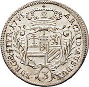 Austria 3 Kreuzer Maria Theresia Graz 1743 KM# 1702 ARCHID AUS DUX (3) BURG & STYR 1743 coin reverse Austria 3 Kreuzer Maria Theresia Graz 1743 KM# 1702 ARCHID AUS DUX (3) BURG & STYR 1743 coin reverse
