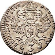 Austria 3 Kreuzer Maria Theresia Hall 1748 KM# 1762.1 ARCH AUST DUX 3 BU COM TYR 1762 coin reverse Austria 3 Kreuzer Maria Theresia Hall 1748 KM# 1762.1 ARCH AUST DUX 3 BU COM TYR 1762 coin reverse