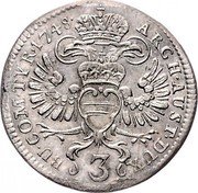 Austria 3 Kreuzer Maria Theresia Vienna 1748 KM# 1736 ARCH AUST DUX 3 BU COM TYR 1736 coin reverse Austria 3 Kreuzer Maria Theresia Vienna 1748 KM# 1736 ARCH AUST DUX 3 BU COM TYR 1736 coin reverse