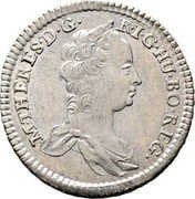 Austria 3 Kreuzer Maria Theresia Vienna 1754 KM# 1791 M THERES D R IMP GE HU BO REG coin obverse Austria 3 Kreuzer Maria Theresia Vienna 1754 KM# 1791 M THERES D R IMP GE HU BO REG coin obverse