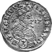 Austria 3 Kreuzer Ferdinand II Graz 1617 KM# 215 FERDINANDVS (3) D G ARCHIDVX 16 17 coin obverse