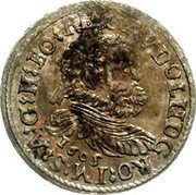 Austria 3 Kreuzer Rudolf II Hall 1605 KM# 43.2 RVDOL II D G RO IM S A G H BO REX coin obverse Austria 3 Kreuzer Rudolf II Hall 1605 KM# 43.2 RVDOL II D G RO IM S A G H BO REX coin obverse