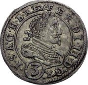Austria 3 Kreuzer Ferdinand II Graz 1627 KM# 626 FERDI II D G R (3) I S A G H B REX coin obverse Austria 3 Kreuzer Ferdinand II Graz 1627 KM# 626 FERDI II D G R (3) I S A G H B REX coin obverse