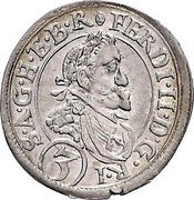 Austria 3 Kreuzer Ferdinand II St Veit 1634 KM# 499 FERDI II D G R I (3) S A G H & B REX HM coin obverse Austria 3 Kreuzer Ferdinand II St Veit 1634 KM# 499 FERDI II D G R I (3) S A G H & B REX HM coin obverse