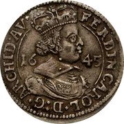 Austria 3 Kreuzer Ferdinand Karl Regency Hall 1645 KM# 852 FERDIN CAROL.D:G.ARCHID:AV: 1641 coin obverse Austria 3 Kreuzer Ferdinand Karl Regency Hall 1645 KM# 852 FERDIN CAROL.D:G.ARCHID:AV: 1641 coin obverse