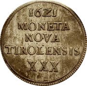 Austria 30 Kreuzer Pietas Adomnia Leopold Wilhelm 1621 KM# 310 1621 MONETA NOVA TIROLENSIS XXX coin reverse Austria 30 Kreuzer Pietas Adomnia Leopold Wilhelm 1621 KM# 310 1621 MONETA NOVA TIROLENSIS XXX coin reverse