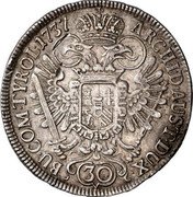 Austria 30 Kreuzer Karl VI Vienna 1737 KM# 1658 30 ARCHID AUST DUX BU COM TYROL coin reverse Austria 30 Kreuzer Karl VI Vienna 1737 KM# 1658 30 ARCHID AUST DUX BU COM TYROL coin reverse