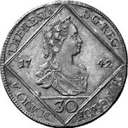 Austria 30 Kreuzer Maria Theresia Vienna 1742 KM# 1694 30 MARIA THERESIA D G REG HUNG BOH coin obverse Austria 30 Kreuzer Maria Theresia Vienna 1742 KM# 1694 30 MARIA THERESIA D G REG HUNG BOH coin obverse