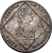 Austria 30 Kreuzer Maria Theresia Graz 1745 KM# 1712 30 MARIA THERESIA D G REGINA HUNG&BOH coin obverse Austria 30 Kreuzer Maria Theresia Graz 1745 KM# 1712 30 MARIA THERESIA D G REGINA HUNG&BOH coin obverse