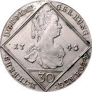 Austria 30 Kreuzer Maria Theresia Graz 1748 KM# 1939 30 M THERES D G RO IMP GER HUNG&BOH REG coin obverse Austria 30 Kreuzer Maria Theresia Graz 1748 KM# 1939 30 M THERES D G RO IMP GER HUNG&BOH REG coin obverse