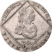 Austria 30 Kreuzer Maria Theresia Hall 1750 KM# 1766 MARIA THERESIA D G R I GE HU BO REG coin obverse Austria 30 Kreuzer Maria Theresia Hall 1750 KM# 1766 MARIA THERESIA D G R I GE HU BO REG coin obverse