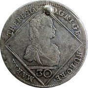 Austria 30 Kreuzer Maria Theresia Vienna 1765 KM# 1834 30 MARIA THERESIA D G R I GE HU BO RE coin obverse Austria 30 Kreuzer Maria Theresia Vienna 1765 KM# 1834 30 MARIA THERESIA D G R I GE HU BO RE coin obverse