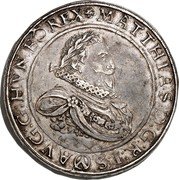 Austria 4 Thaler Matthias II Vienna 1614 KM# 191 MATTHIAS D G R I S AVG G HVN BO REX coin obverse Austria 4 Thaler Matthias II Vienna 1614 KM# 191 MATTHIAS D G R I S AVG G HVN BO REX coin obverse