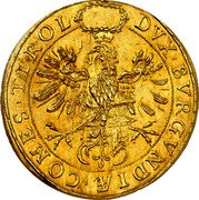 Austria 5 Ducat Wedding of Leopold V and Claudia 1626 KM# 659 DVX:BVRGVNDIÆ:COMES:TIROL coin reverse Austria 5 Ducat Wedding of Leopold V and Claudia 1626 KM# 659 DVX:BVRGVNDIÆ:COMES:TIROL coin reverse
