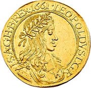 Austria 5 Ducat Leopold I Vienna 1661 CA KM# A1203 LEOPOLDVS D G R I S A G H B REX coin obverse Austria 5 Ducat Leopold I Vienna 1661 CA KM# A1203 LEOPOLDVS D G R I S A G H B REX coin obverse