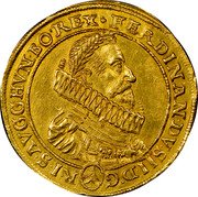 Austria 5 Ducat Ferdinand II Vienna 1622 (c) KM# 277 FERDINANDV SII D G R I S AVGG HVN BO REX coin obverse Austria 5 Ducat Ferdinand II Vienna 1622 (c) KM# 277 FERDINANDV SII D G R I S AVGG HVN BO REX coin obverse