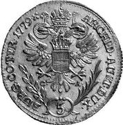 Austria 5 Kreuzer Maria Theresia Vienna 1779 C-A For later issues refer to Uniform Coinage KM# 1863 5 ARCHID AUST DUX BURG CO TYR coin reverse Austria 5 Kreuzer Maria Theresia Vienna 1779 C-A For later issues refer to Uniform Coinage KM# 1863 5 ARCHID AUST DUX BURG CO TYR coin reverse