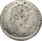 Austria 6 Kreuzer Maria Theresia Hall 1743 KM# 1704 MARIA THERESIA D G REG HUNG BOH coin obverse Austria 6 Kreuzer Maria Theresia Hall 1743 KM# 1704 MARIA THERESIA D G REG HUNG BOH coin obverse