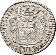Austria 6 Kreuzer Maria Theresia Hal 1745 KM# 1724 ARCHID AVST DVX (VI) BVR COM TYR 1745 coin reverse Austria 6 Kreuzer Maria Theresia Hal 1745 KM# 1724 ARCHID AVST DVX (VI) BVR COM TYR 1745 coin reverse
