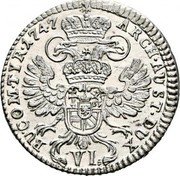 Austria 6 Kreuzer Maria Theresia Hall 1747 KM# 1754 ARCH AUST DUX VI BU COM TYR 1747 coin reverse Austria 6 Kreuzer Maria Theresia Hall 1747 KM# 1754 ARCH AUST DUX VI BU COM TYR 1747 coin reverse