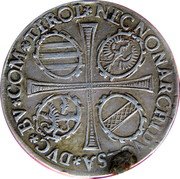Austria 6 Kreuzer Rudolf II Hall 1606 KM# 75 NECNON ARCHIDUCES A DVC BV COM TYROL coin reverse Austria 6 Kreuzer Rudolf II Hall 1606 KM# 75 NECNON ARCHIDUCES A DVC BV COM TYROL coin reverse