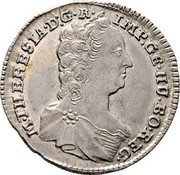 Austria 7 Kreuzer Maria Theresia Hall 1763 KM# 1805 M THERESIA D G R IMP GE HU BO REG coin obverse Austria 7 Kreuzer Maria Theresia Hall 1763 KM# 1805 M THERESIA D G R IMP GE HU BO REG coin obverse