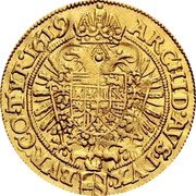 Austria Ducat Matthias II 1619 KM# 248 ARCHID AVS DVX BVR CO TYR 1619 coin reverse Austria Ducat Matthias II 1619 KM# 248 ARCHID AVS DVX BVR CO TYR 1619 coin reverse