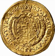Austria Ducat (Leopold I Graz) KM# 1324 ARCI DVX AVS DAX B STRIAE 16 83 coin reverse Austria Ducat (Leopold I Graz) KM# 1324 ARCI DVX AVS DAX B STRIAE 16 83 coin reverse
