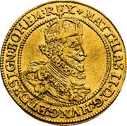 Austria Ducat Matthias II 1609 KM# 109 MATTHIAS II D G REX HVNG ET DE IN RE BOIR coin obverse Austria Ducat Matthias II 1609 KM# 109 MATTHIAS II D G REX HVNG ET DE IN RE BOIR coin obverse