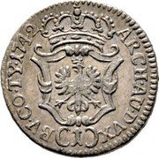 Austria Kreuzer Maria Theresia Hall 1742 KM# 1687 ARCH AU DVX (1) BV CO TY 1742 coin reverse