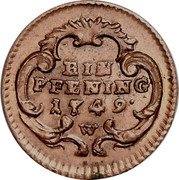 Austria Pfennig Maria Theresia Vienna 1749 W KM# 1978 EIN PFENING 1749 W coin reverse Austria Pfennig Maria Theresia Vienna 1749 W KM# 1978 EIN PFENING 1749 W coin reverse