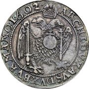 Austria Thaler Rudolf II 1602 KM# 25 ARCHIDVX AVS DVX BVR MA MO 1602 coin reverse Austria Thaler Rudolf II 1602 KM# 25 ARCHIDVX AVS DVX BVR MA MO 1602 coin reverse