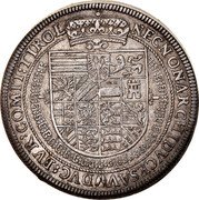 Austria Thaler Rudolf II Hall 1605 KM# 37.1 :NECNON ARCHIDVCES A: DVC: BVR: COM: TIROL: coin reverse Austria Thaler Rudolf II Hall 1605 KM# 37.1 :NECNON ARCHIDVCES A: DVC: BVR: COM: TIROL: coin reverse