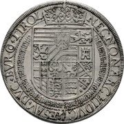 Austria Thaler Rudolf II Hall 1608 KM# 95 NECNON ARCHIDVCES AV DVC:BVR: CO TIROL coin reverse Austria Thaler Rudolf II Hall 1608 KM# 95 NECNON ARCHIDVCES AV DVC:BVR: CO TIROL coin reverse