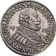 Austria Thaler Maximilian III Shield 1613 KM# 168 MAXIMILIANVS DG A RCH AV DVX BVRG STIR CARIN 1613 coin obverse Austria Thaler Maximilian III Shield 1613 KM# 168 MAXIMILIANVS DG A RCH AV DVX BVRG STIR CARIN 1613 coin obverse