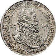 Austria 1 Thaler Shield Maximilian III 1614 Co KM# 188.2 MAXIMIL D G ARCH AV DVX BVRG STIR CARINT 1614 CO coin obverse
