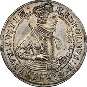 Austria Thaler Archduke Leopold Wilhelm 1632 KM# 629.3 LEOPOLDVS D G ARCHIDVX AVSTIAE 1632 coin obverse Austria Thaler Archduke Leopold Wilhelm 1632 KM# 629.3 LEOPOLDVS D G ARCHIDVX AVSTIAE 1632 coin obverse